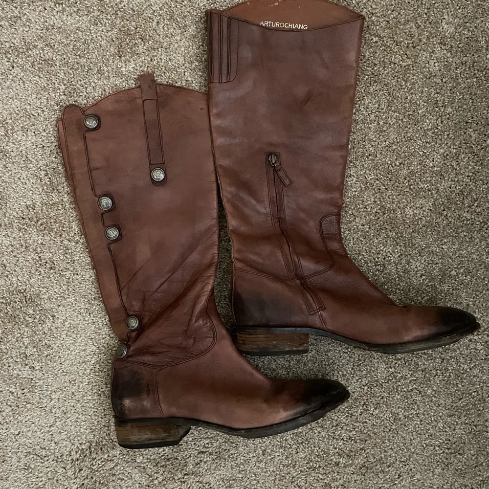 Arturo Chiang Chestnut Leather Tall Boots